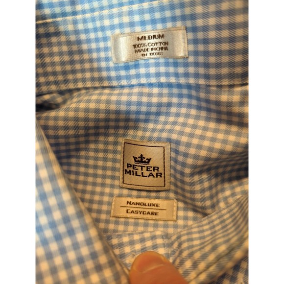 Peter Millar Shirt Mens Button Down Blue Check Gingham Nanoluxe Long Sleeve - Picture 7 of 9